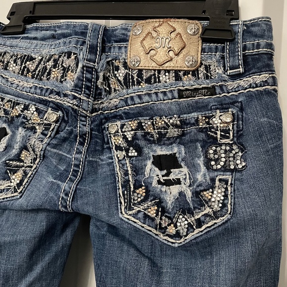 Miss Me Gold Embellished Design Medium Wash Mid-rise Bootcut Jeans - Picture 6 of 9